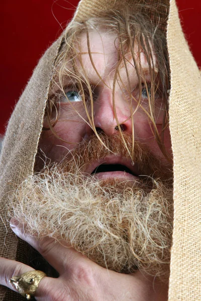 Portrait Gros Plan Des Bienheureux Avec Une Longue Barbe Une — Photo