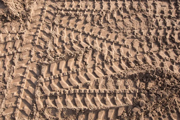 Macro Textuur Bandensporen Het Zand Bij Zonlicht — Stockfoto