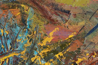 makro ressamın paleti, dokusu farklı renklerde ve doygunluk stüdyosunda karışık yağlı boya.