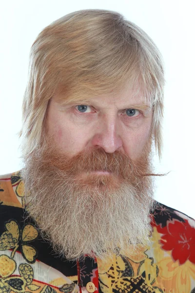 Retrato Primer Plano Hombre Con Barba Roja Grisácea Bigote Una — Foto de Stock