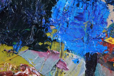 makro ressamın paleti, dokusu farklı renklerde ve doygunluk stüdyosunda karışık yağlı boya.