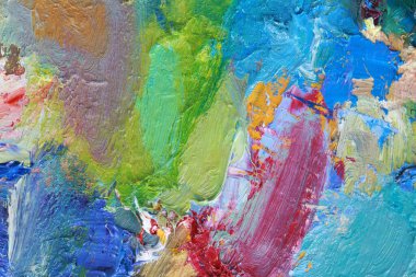 makro ressamın paleti, dokusu farklı renklerde ve doygunluk stüdyosunda karışık yağlı boya.