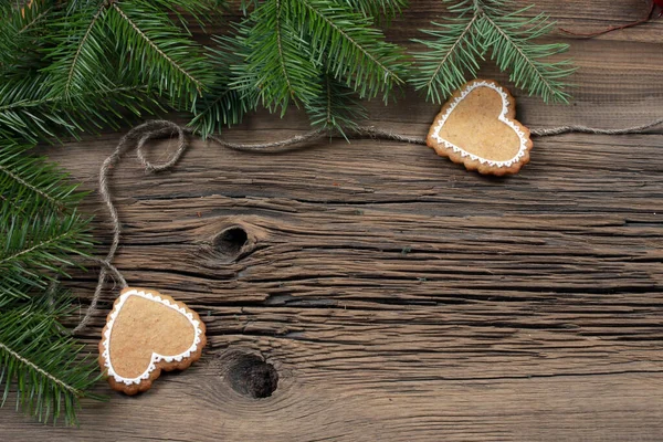 Primer Plano Hermosa Navidad Festiva Bodegón Las Ramas Abeto Galletas — Foto de Stock