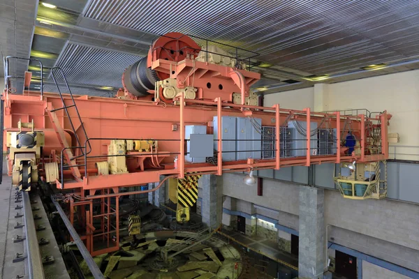 Salle Turbine Hydroélectrique Intérieure Industrielle Turbines Équipements Grues — Photo