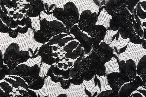 Macro Texture Avec Fleurs Guipure Noires Sur Fond Blanc — Photo
