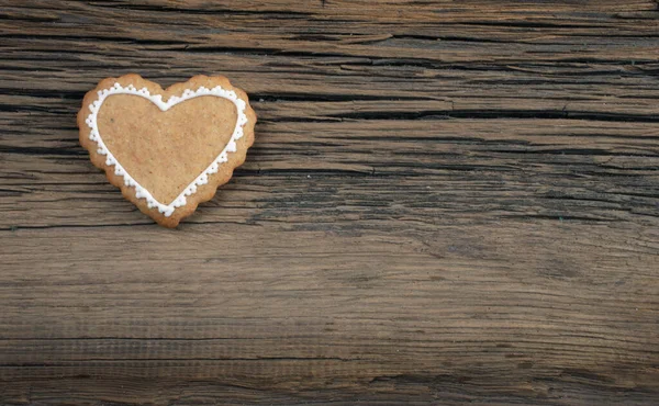 Gros Plan Des Biscuits Forme Coeur Couplé Avec Ficelle Sur — Photo