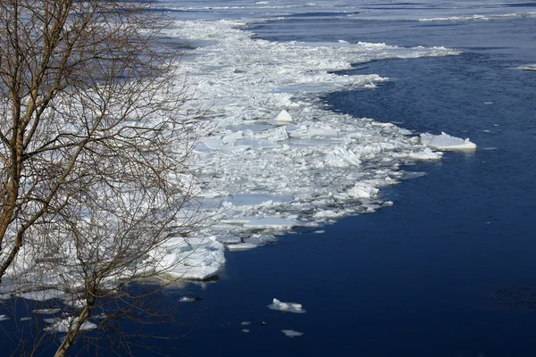 Breaking of the ice on the river in the spring — Stock Photo, Image
