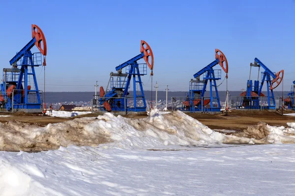 bir alan bahar içinde petrol pompaları