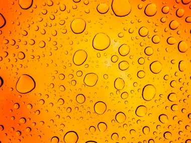 Camın üzerindeki çok güzel su noktaları aşırı doymuş turuncu renklerle odaklanmış.