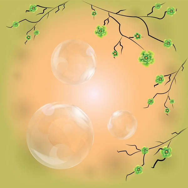 Şubeler ile renkli arka plan üzerinde kabarcıklar