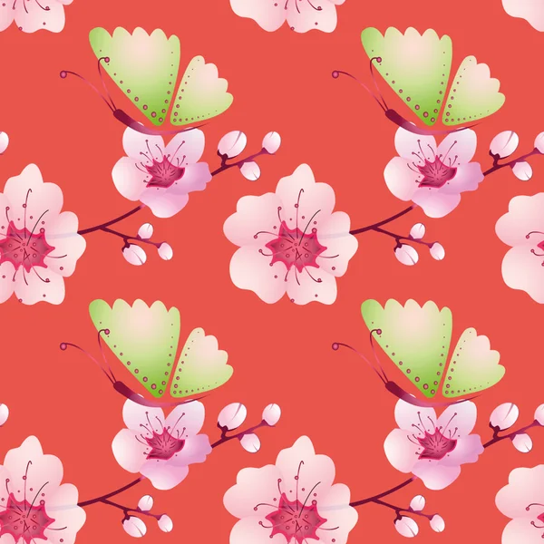 Textura sin costura vectorial con mariposas — Vector de stock