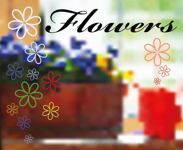 Λουλούδια και ένα κόκκινο ποτιστήρι — Διανυσματικό Αρχείο
