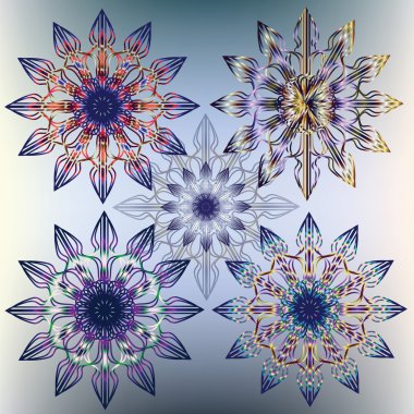 Dört dekoratif renkli kar taneleri