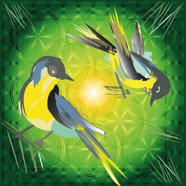 Oiseaux abstraits sur fond lumineux coloré — Image vectorielle