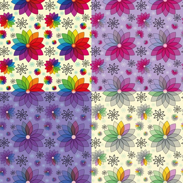 Quatro textura sem costura com flores coloridas — Vetor de Stock