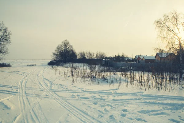 Winter weg boslandschap veld — Stockfoto