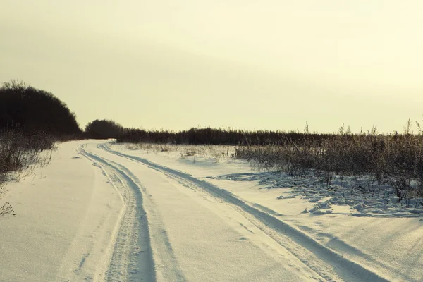 Straße durch den Winterwald — Stockfoto