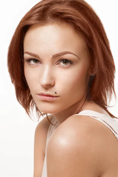 Young beautiful woman portrait studio on white background — Stock Photo, Image