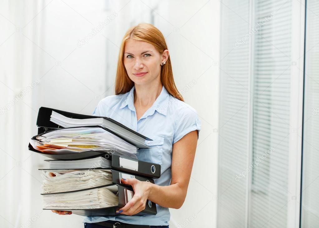 Business woman with hard work stress  in office on work place in office