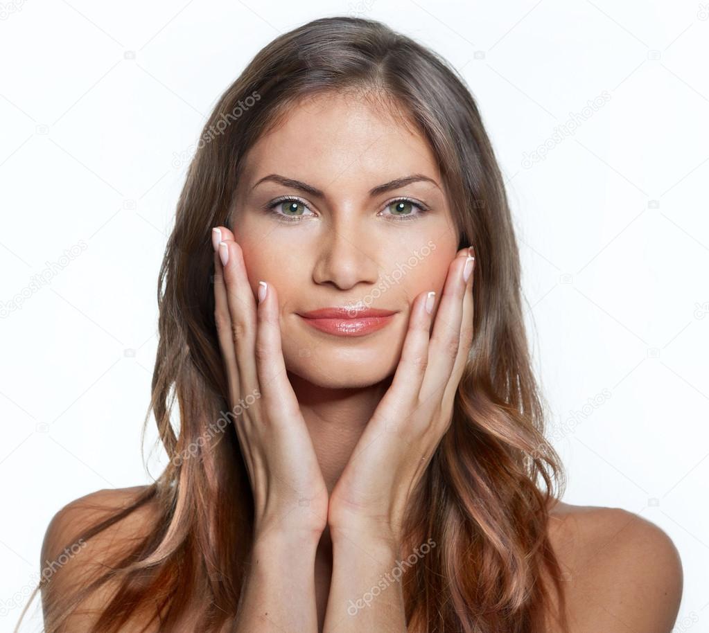 Young beautiful woman portrait studio on white background