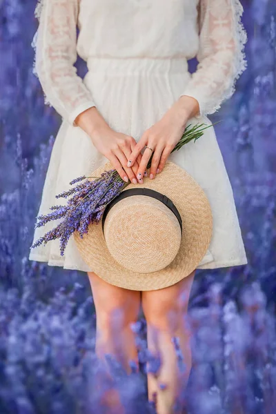 Calm Scene Hands Young Woman Retro White Dress Holding Straw — Stock fotografie