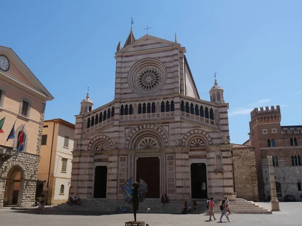 San Lorenzo Kathedraal Grosseto Gotische Stijl Gevel Gemaakt Met Stroken — Stockfoto