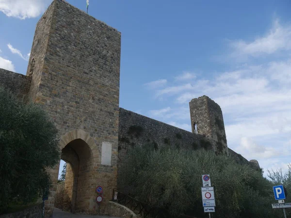 Porta Romea Entrada Principal Castillo Monteriggioni Construido Base Una Torre — Foto de Stock