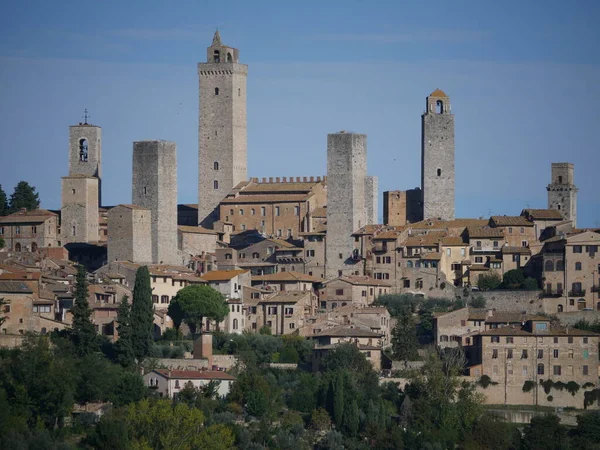 Närbild Medeltida Tornen San Gimignano — Stockfoto