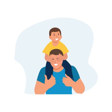  Baba oğlunu kucağında tutuyor. Babalar Günü. Vektör illüstrasyonu beyazda izole edildi