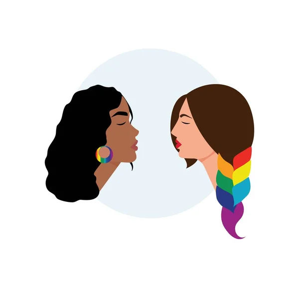 虹色の長い髪とイヤリングを持つ美しい女性 Lgbtのデザインコンセプトの背景 Lgbtトランスジェンダーの虹のコンセプト — ストックベクタ