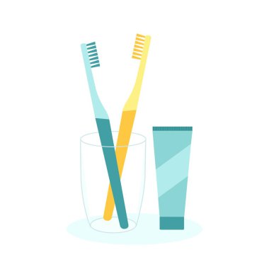 Arka planda izole edilmiş cam diş fırçaları. Düz biçim vektör illüstrasyonu.