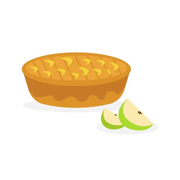 Bäckerei Apfelkuchen Symbol Mit Grünen Äpfeln Isoliert Auf Weißem Hintergrund — Stockvektor
