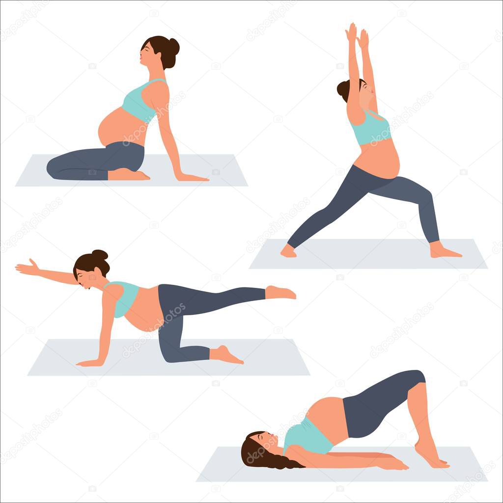 Chica Practicando Varias Posiciones De Yoga Conjunto Delgado