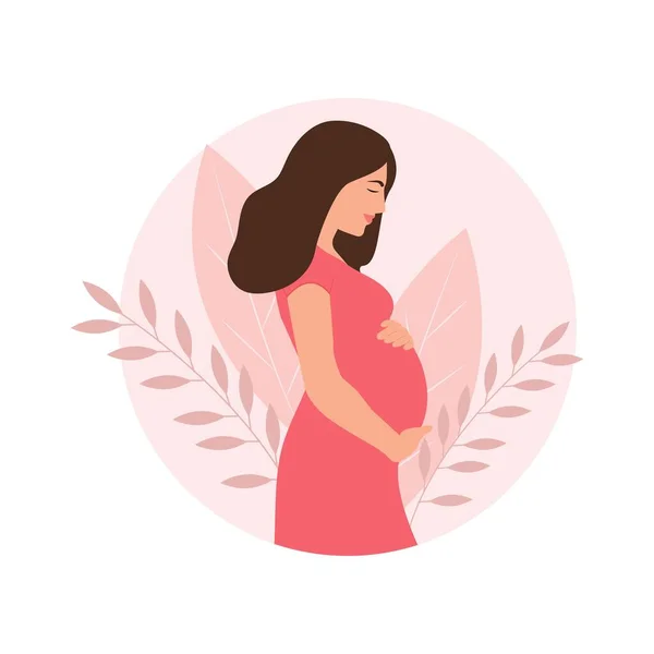 Happy Pregnant Woman Holds Her Belly Pregnancy Concept Vector Illustration — Stock Vector