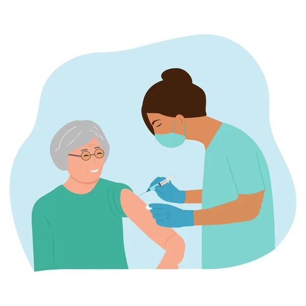 Vaccin Ouderen Arts Heeft Een Vaccinatie Senior Vaccinatie Concept Vectorillustratie — Stockvector