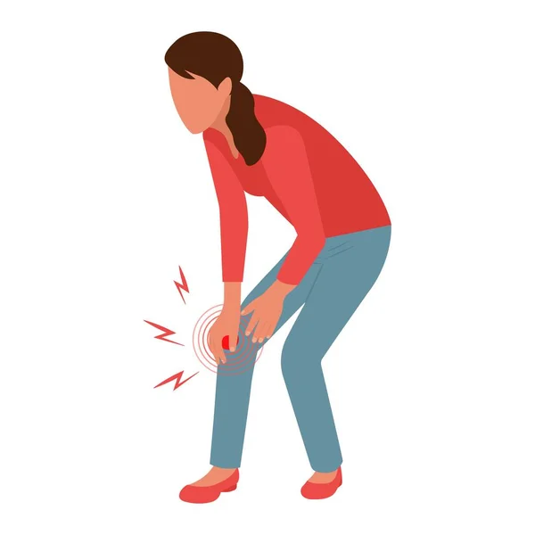 Triste Douleur Féminine Genou Femme Ayant Problème Avec Les Jambes — Image vectorielle