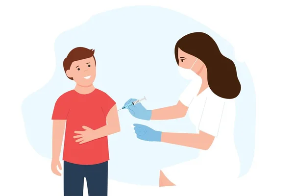 Enfants Vaccinés Médecin Infirmière Détient Enfant Vacciné Par Injection Concept — Image vectorielle