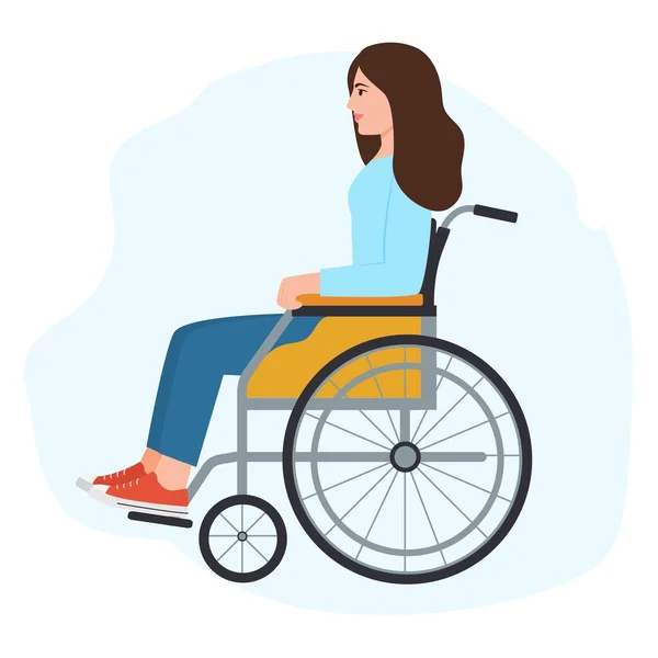 Jeune Femme Handicapée Assise Fauteuil Roulant Isolée Sur Blanc Personnage — Image vectorielle