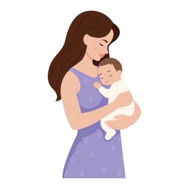 Mutlu anne bebeğini kollarında tutuyor. Anne ve çocuk. Anneler Günü konsepti.