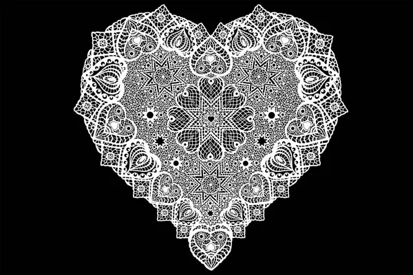 Μαύρο Και Άσπρο Δαντέλα Μοτίβο Καρδιά — Φωτογραφία Αρχείου