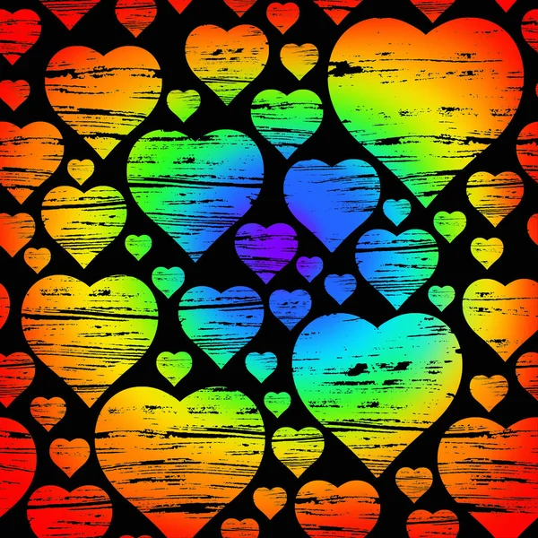 Μοτίβο Των Καρδιών Όλων Των Χρωμάτων Του Ουράνιου Τόξου Την — Φωτογραφία Αρχείου