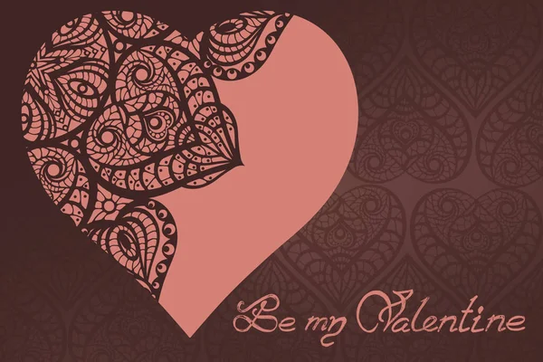 Valentine Card Pink Lace Heart Pink Brown Lace Background Words — Stock Photo, Image