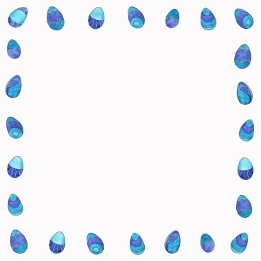 Beyaz arkaplanda Gzhel tarzında mavi paskalya yumurtalarının izole edilmiş çerçevesi