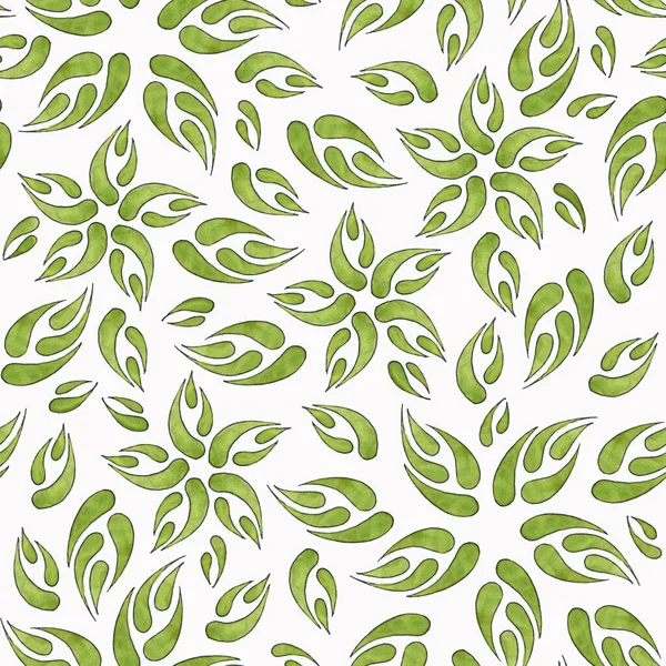 Padrão Sem Costura Ornamentos Florais Folhas Verdes Pintado Com Aquarela Imagens De Bancos De Imagens