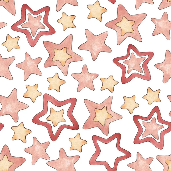 Бесшовный Узор Набора Акварельных Иллюстраций Звезд Красном Кремовые Цвета Изолированы — стоковое фото