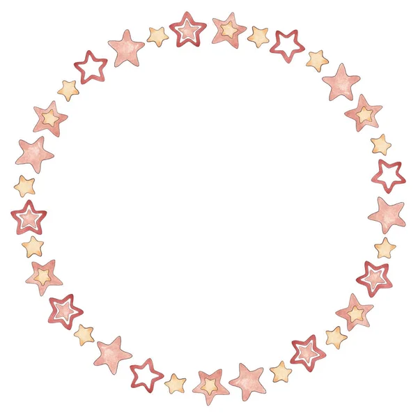 Grinalda Conjunto Ilustrações Aquarela Vermelho Rosa Estrelas Creme Isolado Fundo — Fotografia de Stock