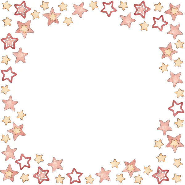Рамка Набора Акварельных Иллюстраций Звезд Красном Розовом Кремовом Цветах Изолированы — стоковое фото