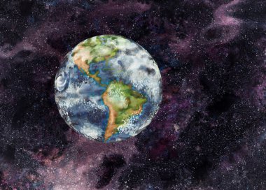 Dünya gezegeninin dış uzayda suluboya çizimi
