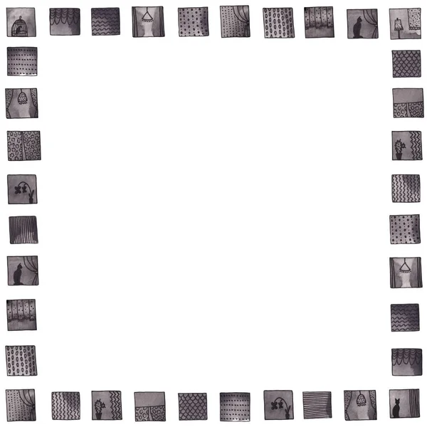 Рамка Набора Акварельных Иллюстраций Серых Окон Изолированных Белом Фоне — стоковое фото