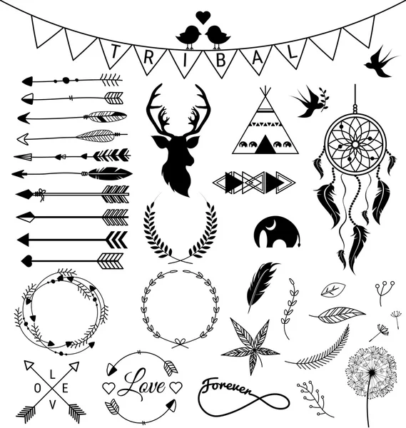 Setas desenhadas à mão Desenhos tribais —  Vetores de Stock
